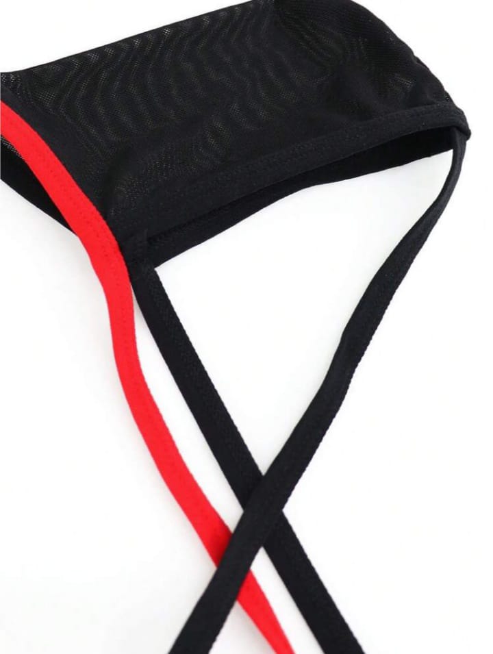 Fashionable Black Hollow Mesh Alluring Black & Red Trim Sexy Underwear For men